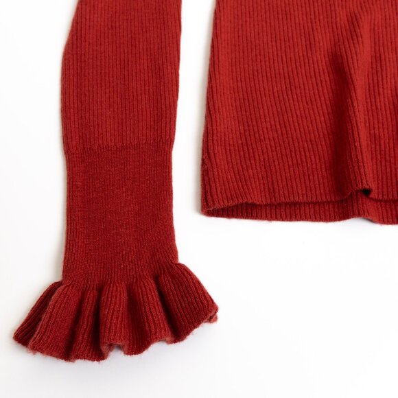 Ted Baker Scalloped Mock Neck Sweater Ruffle Cuff Albaai Red Rust Size 1 - Picture 9 of 10